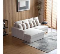 CONCEPT FÁBRICA | Sofá de esquina izquierda Cardiff | Pana Beige | 2 a 3 plazas con merida, asiento profundo | Diseño Cocooning y elegante | Cojines desmontables incluidos | 187 x 148 cm