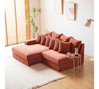 CONCEPT FÁBRICA | Sofá de esquina izquierda Cardiff | Pana Terracota | 2 a 3 plazas con merida, asiento profundo | Diseño Cocooning y elegante | Cojines desmontables incluidos | 187 x 148 cm