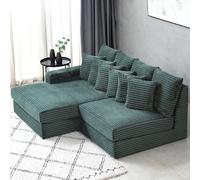 CONCEPT FÁBRICA | Sofá de esquina izquierda Cardiff | Pana Verde | 2 a 3 plazas con merida, asiento profundo | Diseño Cocooning y elegante | Cojines desmontables incluidos | 187 x 148 cm