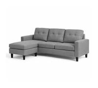 CONCEPT FÁBRICA | Sofá esquinero Belfast gris oscuro con chaise longue | Diseño puro y confort semifirme | Tejido de aspecto lino desenfundable | Salón moderno o escandinavo | 183 x 124 cm