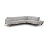 CONCEPT FÁBRICA | Sofá esquinero de 5/6 plazas York gris con meridiana recta, diseño moderno, patas de madera natural, asiento confort de alta densidad, 28 kg/m³, tejido suave, estructura sólida, 233