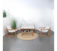 CONCEPT Factory | Salón de jardín de 5 plazas con solapa marrón | Sofá 3 plazas + 2 sillones + mesa baja 90 x 50 cm | Cojines beige repelentes de 10 cm | Acero anticorrosión | Contemporáneo | Terraza