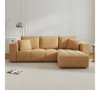 CONCEPT Factory | Sofá esquinero de 4 plazas convertible Brighton | Meridiana reversible con maletero | terciopelo amarillo | Cojines desmontables | Confort firme | Dimensiones 250 x 146 cm