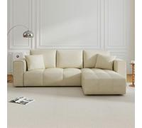 CONCEPT Factory | Sofá esquinero de 4 plazas convertible Brighton | Meridiana reversible con maletero | terciopelo beige | Cojines desmontables | Confort firme | Dimensiones 250 x 146 cm