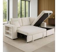 CONCEPT Factory | Sofá esquinero reversible de 4 plazas Glasgow | Convertible con maletero + estantes | Pana Ultra Suave | Beige Elegante | Gran Confort | Cama supletoria de 196 x 113 cm | Diseño