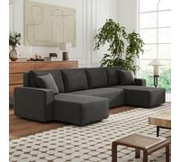 CONCEPT Factory | Sofá Panorámico de 6 plazas Convertible Salisbury | 2 meridiennes + baúl de almacenamiento | pana gris antracita | Cojines desmontables | Comodidad firme | Dimensión 318 x 142 cm