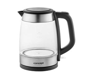 CONCEPT Hausgeräte Hervidor de agua de cristal RK4150, filtro antical extraíble, 1,7 l, 2200 W, acero inoxidable y cristal