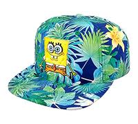 Spongebob Squarepants - Gorra de béisbol, diseño Floral Tropical, ala Curvada, Ajustable, Color Azul y Verde, Talla única, Multi, Talla única
