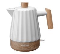 Concept RK0090 Hervidor de Cerámica de 1,5 L: Elegante Hervidor de Agua en Color Blanco con Detalles de Madera | 1500 vatios | Tecnología STRIX, Triple Seguridad, Ahorro Energético, Fácil de Usar