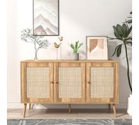 Concept USINE | Aparador de 3 Puertas Estilo escandinavo de 120 cm | Diseño CANGE Acabado Madera | 3 Puertas Grandes Efecto cannage | Almacenamiento Espacioso | 5 Patas Madera | Mueble de salón