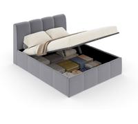 CONCEPTO FÁBRICA | Cama baúl de 2 plazas Baltimore de 160 x 200 cm | Diseño contemporáneo en la nube | Terciopelo gris elegante | Somier de madera incluido | Gran baúl de almacenamiento | Estilo