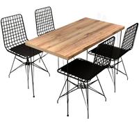 Concept Usine Conjunto de comedor mesa y sillas industrial de madera y negro