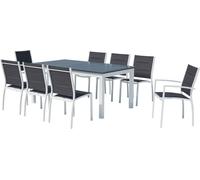 Concept Usine Conjunto de jardín extensible aluminio + 8 asientos textileno blanco