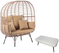 Concept Usine Conjunto de sillón con patas efecto ratán y reposapiés con cojín beige