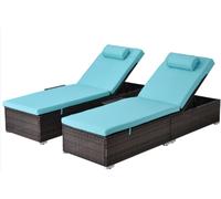 Concept Usine Lote de 2 tumbonas de cojín de resina tejida azul