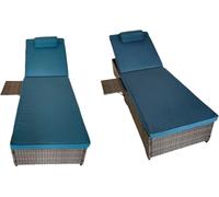 Concept Usine Lote de 2 tumbonas de cojín de resina tejida azul oscuro con repisa la