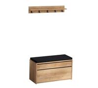 Concept-Usine | Mueble de Entrada con Perchero de Pared y baúl de Almacenamiento | Diseño de Madera LARVIK | Acabado en Roble | Espacio de Almacenamiento para Ropa y Zapatos | Práctico y Elegante