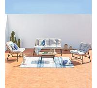 Concept-Usine | Mueble de Jardín Guahana| 4 Cómodas Sillas con Grandes Cojines de 14 cm de Grosor| Mesa con Vidrio Templado| Resina de Ratán Natural| Acero para Solidez y Robustez