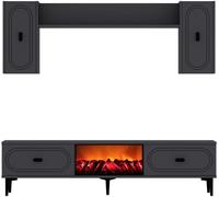 Concept Usine Mueble de TV con estantes de pared y chimenea LED 150cm gris antracita