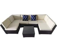 Concept Usine Muebles de jardín modulares de 6 plazas en resina tejida - marrón y be