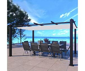 Concept-Usine | Pérgola autoportante 4X3 m (12m²) - Estructura de Aluminio - Lona 100% Poliéster - Nila Beige - Lona corredera retráctil - Cenador de Jardín - para terraza Exterior & Pabellón