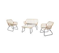 Concepto de fábrica | Salón de jardín bajo de 4 plazas | Diseño granada marrón| resina aspecto ratán natural | sofá + 2 sillones + 1 mesa baja | estructura de acero resistente | terraza, balcón y