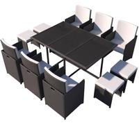 Concept Usine Salón de jardín de resina trenzada blanco y negro de 10 plazas