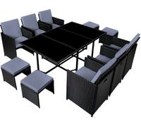 Concept Usine Salón de jardín de resina trenzada negra y gris de 10 plazas