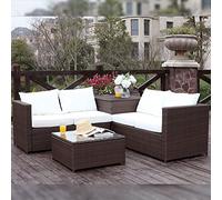 Concept Usine Conjunto de jardín de resina trenzada 4 personas marrón/blanco