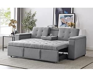 Concept USINE - Sofá Convertible de 4 Plazas en Tela de Lino | NOHO Gris Claro | Modular Muy Práctico | Diseño Contemporáneo | Cama 2 Plazas: Cama de 160x160cm | Estructura de Madera Maciza Eucalipto