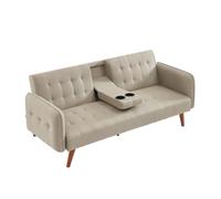 Concept-Usine | Sofá Convertible Inverness Beige | Diseño Moderno de Lino | Tableta Central Integrada | Cama Cama 181 x 97 cm | Base de Madera de Caucho | Compacto, Elegante y Funcional