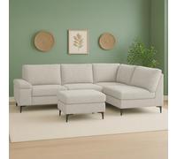 CONCEPT USINE | Sofá de esquina 4/5 plazas Colchester Beige | Tela de chenilla estructurada | Puf modular independiente | Comodidad envolvente | Asiento con muelles ensacados | Diseño