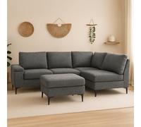 CONCEPTO FÁBRICA | Sofá esquinero 4/5 plazas Colchester Gris Antracita | Tejido de chenilla Texturado | Puf Independiente Modulable | Comodidad envolvente | Asiento con muelles Ensacados | Diseño