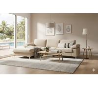 CONCEPT USINE | Sofá de esquina en Velour 4-5 Plazas | Diseño Galway Beige | Ancho 262 cm | Esquina Izquierda | Confort Ultra Lujoso | Estructura de Madera Robusta | Patas de Metal | Estilo Moderno y