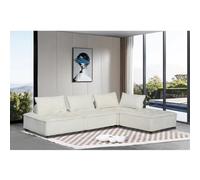 CONCEPT USINE | Sofá de esquina modular de 4 plazas STAVA | Terciopelo texturizado blanco | Elegante y cómodo | Diseño moderno | Asiento espacioso y mullido | Estructura robusta de madera maciza |