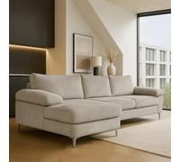 CONCEPT USINE | Sofá de Rincón 4-5 Plazas Galway Beige | Chaise Longue Izquierda | Terciopelo Super Suave | Asiento Profundo y Esponjoso | Patas de Metal | Comodidad Duradera | Aspecto Contemporáneo