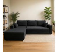 CONCEPT USINE | Sofá de Rincón Hove 5-6 Plazas Gris Antracita | Lado Derecho | Terciopelo de Costura en Relieve | Cojines Incluidos | Diseño Moderno y Minimalista | Confort de Doble Densidad | 270 x