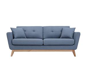 Concept-Usine | Sofá Escandinavo Höga | Azul Pastel | 3 plazas + 2 Cojines | Sofá Moderno de diseño Recto de Tela con reposabrazos, Cojines auxiliares, Respaldo y Asiento desenfundables