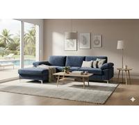 CONCEPT USINE | Sofá esquinero de terciopelo 4-5 plazas | Diseño Galway Azul | Ancho 262 cm | Esquina izquierda | Comodidad ultra lujosa | Estructura de madera robusta | Patas de metal | Estilo