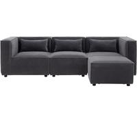 Concept Usine Sofá modular de 3 plazas de pana gris con puf