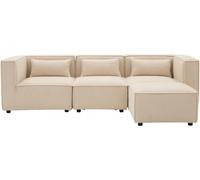 Concept Usine Sofá modular de rizo beige de 3 plazas con puf