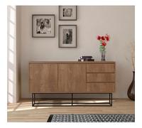 Concepto de fábrica | Aparador SABINOV 140 cm efecto nogal | 4 puertas + 3 cajones | Diseño moderno patas negras | Estilo contemporáneo y funcional | Almacenamiento compacto | Melamina resistente