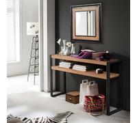 CONCEPTO DE FÁBRICA | Consola industrial HANKO | Madera de pino atlántico y patas negras | Diseño moderno y funcional | 2 estantes espaciosos | Dimensiones 140x80x35 cm | Entrada, Salón, Oficina
