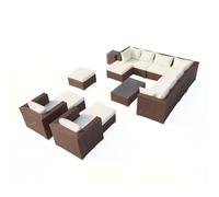 Concepto de fábrica | Gran salón de jardín modular | Capacidad para 13-14 personas | Diseño STALLA 2 Marrón/Blanco | Resina Trenzada | Elegante y Moderno | Estructura robusta de acero + pintura epoxi