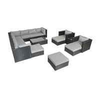 Concepto de fábrica | Gran salón de jardín modular | capacidad para 13-14 personas | Diseño STALLA 2 negro/gris | resina trenzada | elegante y moderno | estructura robusta de acero + pintura epoxi