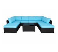 CONCEPTO DE FÁBRICA | Jardín YANUCA 8 plazas 137 cm Resina Trenzada Negro | Gran Salón Exterior Amistoso | Muebles Jardín Terraza Piscina | Resistencia Sol & Intemperies
