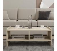 Concepto de fábrica | Mesa baja Albin de madera efecto piedra Travertina | Diseño moderno | 2 nichos + compartimento discreto, compacto y funcional | Dimensiones 90 x 50 x 35 cm | ideal para salón u
