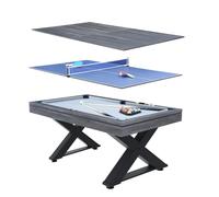 Concepto de fábrica | Mesa multijuego 3 en 1 de billar y ping-Pong Texas + Accesorios | Diseño moderno madera gris | Mesa de juego o comedor | Materiales de calidad | en familia o entre amigos