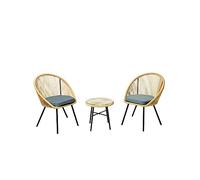 CONCEPTO DE FÁBRICA | Salón de Balcón de Cuerdas | Ipanema | Conjunto de Relajación Acogedor 2 Sillones con Cojines Gris y 1 Mesa | Color Natural | Cuerdas Aspecto Ratán Moderna | Cómodo y Robusto