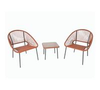 Concepto de fábrica | Salón de jardín de 2 plazas Acapulco 2 terracota | Diseño vintage años 50 | 2 sillones + mesa baja | hilos de polietileno confort | estructura de acero negro | exterior/interior